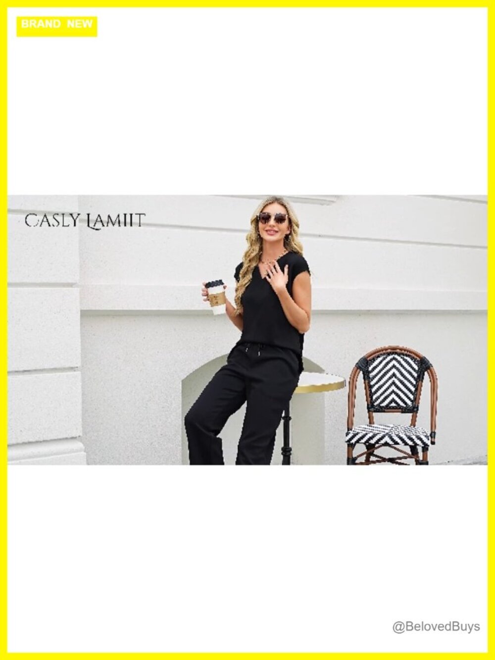 Two Piece Lounge Set V Neck Cap Sleeve Top Wide Leg Pants Side Slit - Picture 7 of 7